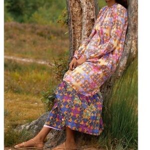 Anthropologie Vibrant Floral Long Sleeve Dress